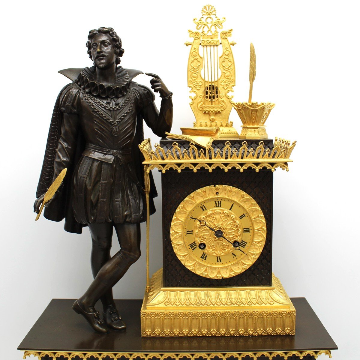 Antique Empire Gothic Pendulum Mantel Clock Ormolu In Bronze (h.61) - 19th-photo-4