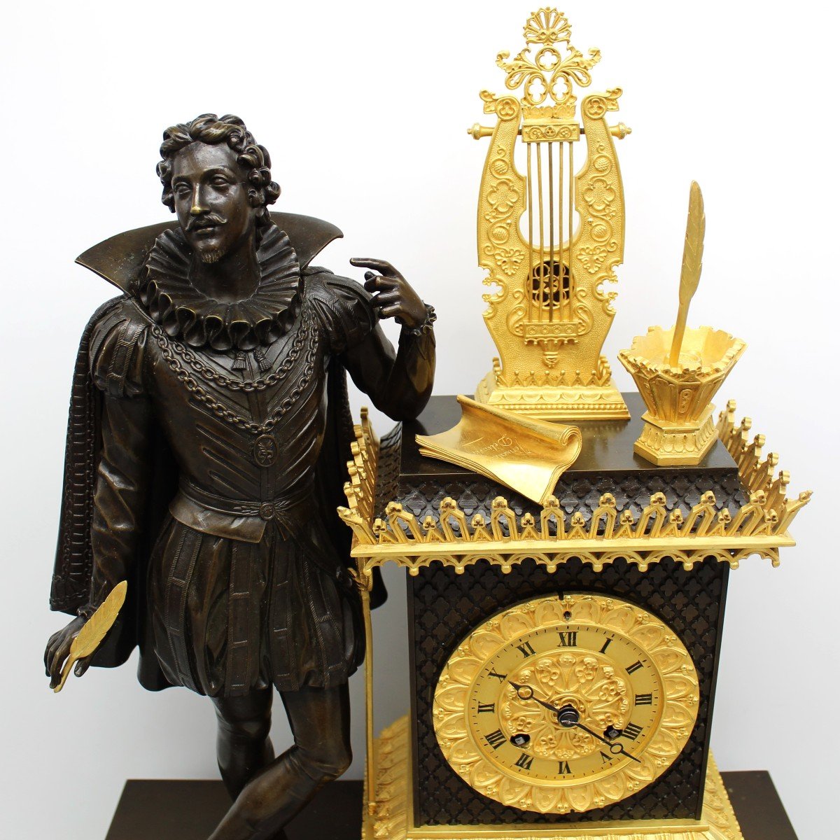 Antique Empire Gothic Pendulum Mantel Clock Ormolu In Bronze (h.61) - 19th-photo-6