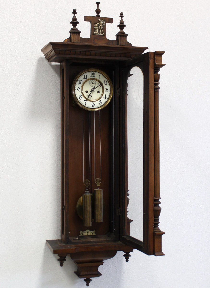 Antique Wall Pendulum Clock In Walnut - 19th-photo-4