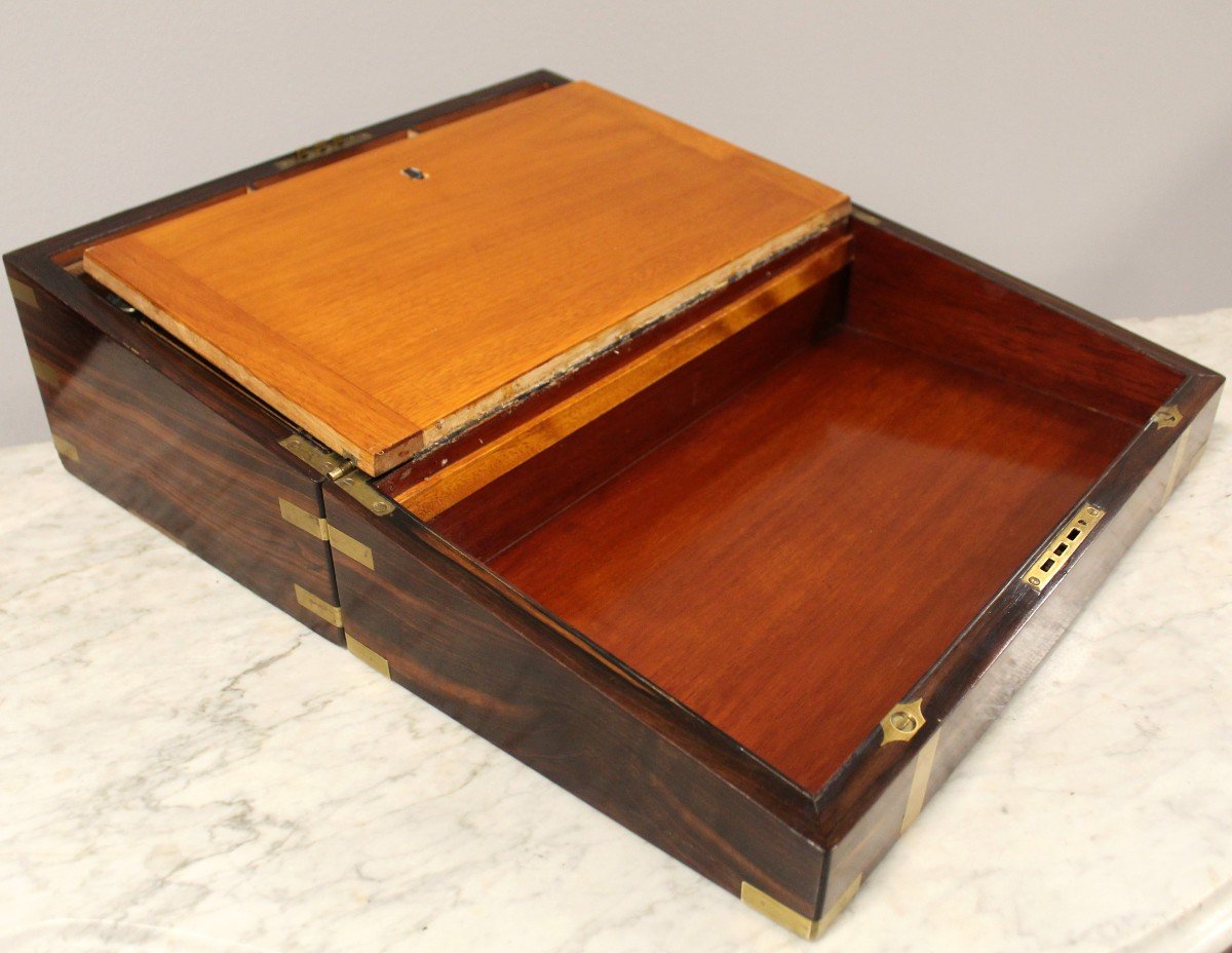 Antique Travel Writing Box In Rosewood - England 19th-photo-3