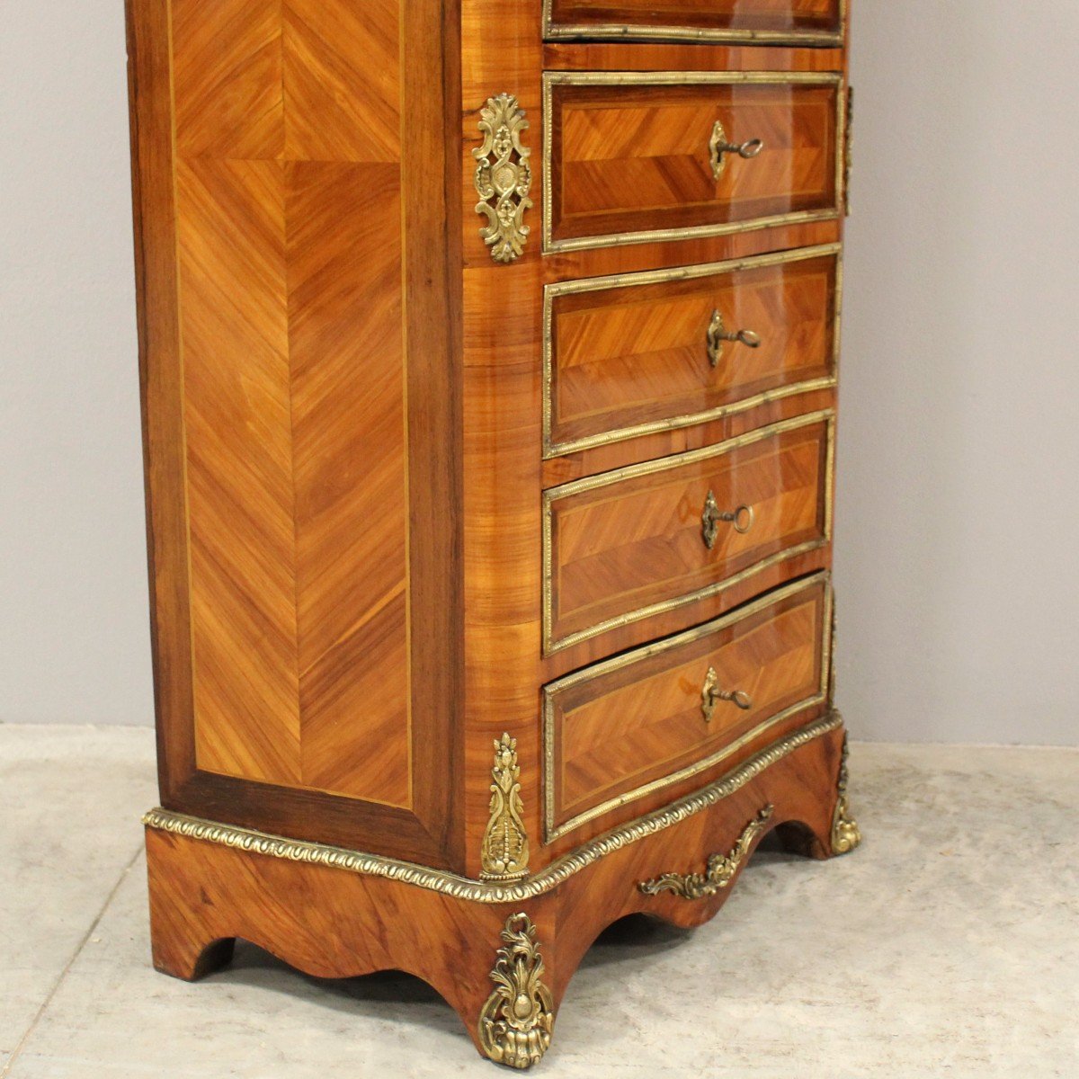 Antique Napoleon III Secretaire Chest Of Drawers Inlaid - 19th-photo-5