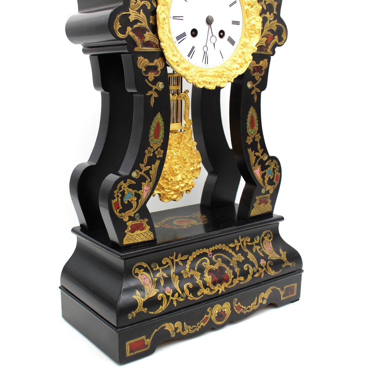 Ancien Horloge Pendule d'époque Napoleon III en marqueterie (H.50) - 19ème-photo-3