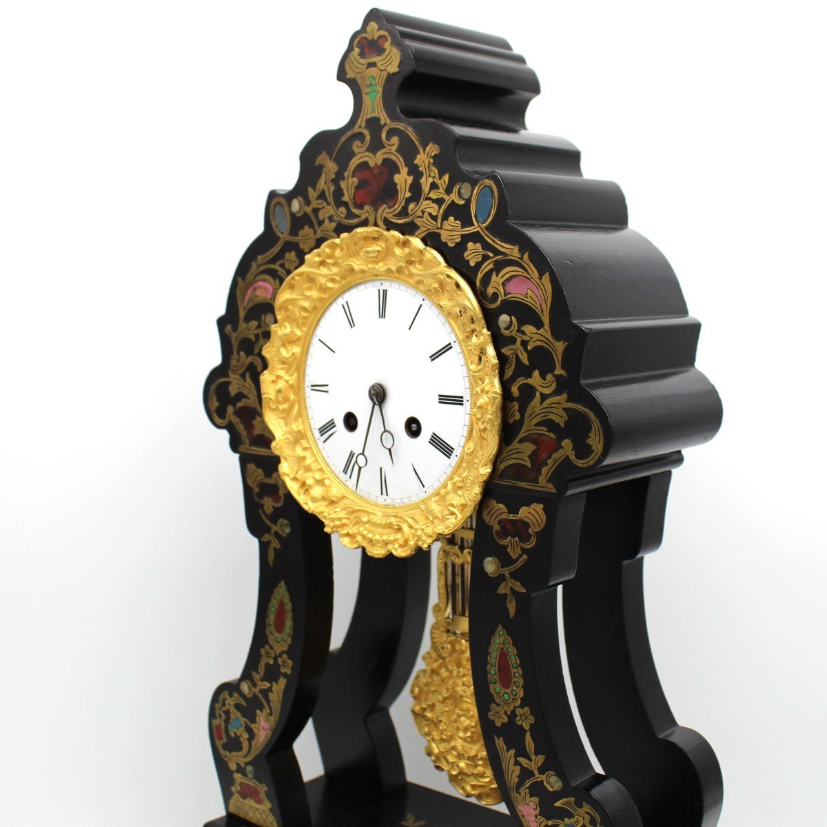 Ancien Horloge Pendule d'époque Napoleon III en marqueterie (H.50) - 19ème-photo-4