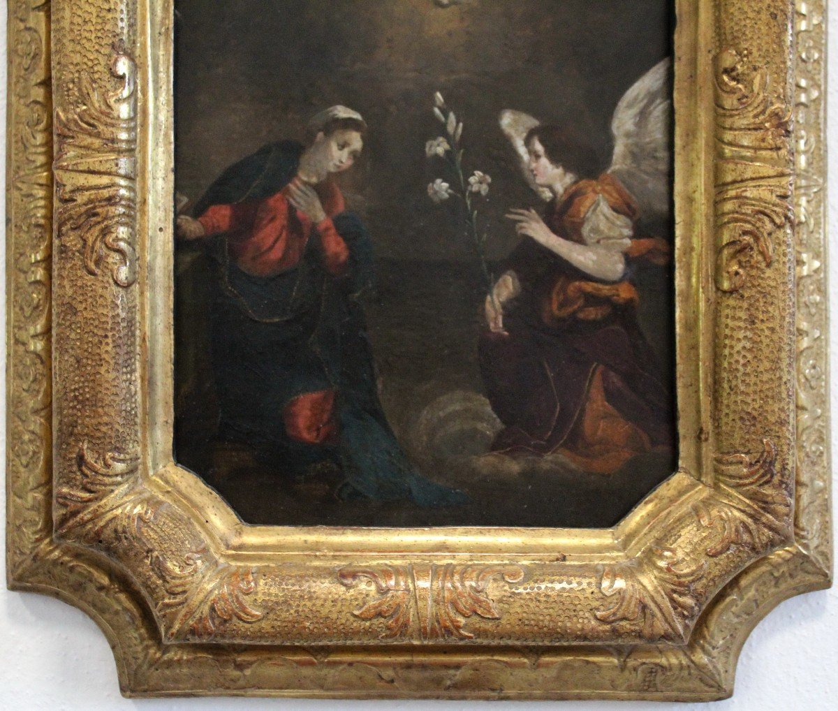 Annonciation - Ancien Tableau Peinture huile sur cuivre avec cadre doré - 17ème-photo-3