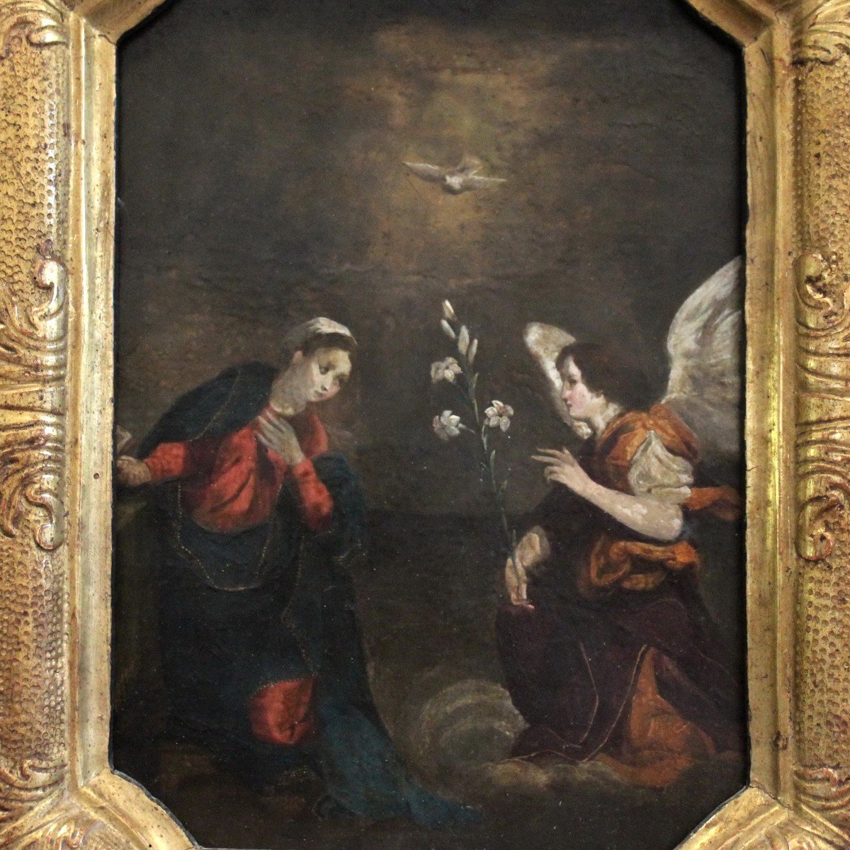 Annonciation - Ancien Tableau Peinture huile sur cuivre avec cadre doré - 17ème-photo-4