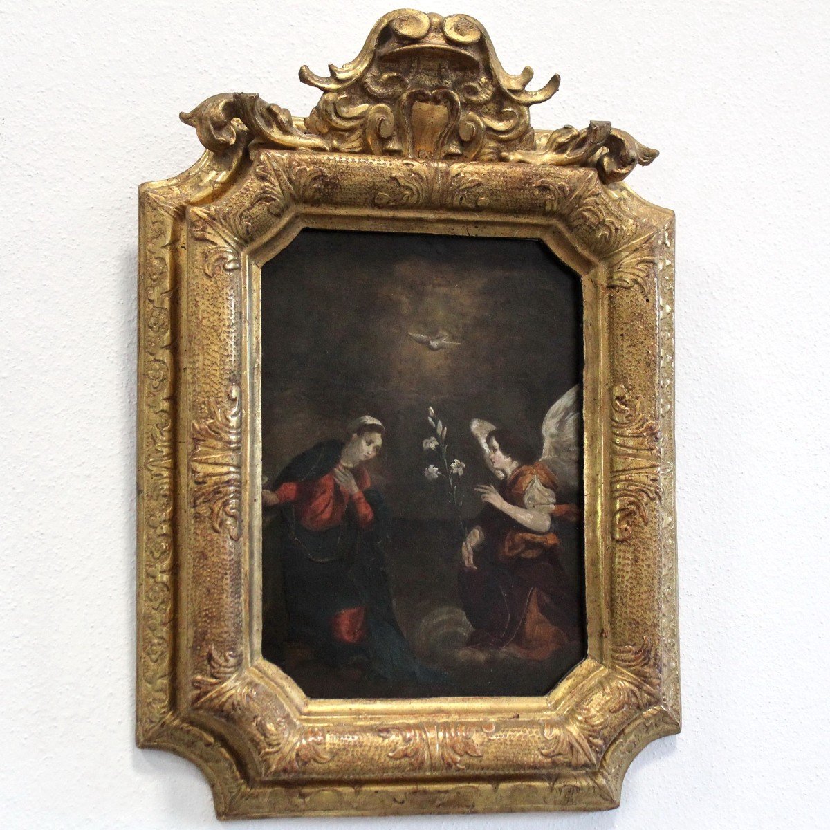 Annonciation - Ancien Tableau Peinture huile sur cuivre avec cadre doré - 17ème-photo-1