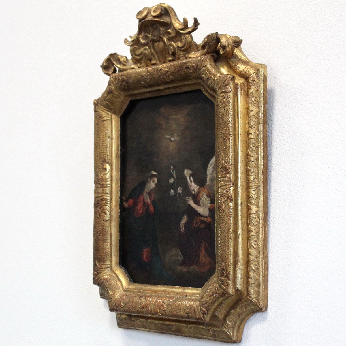 Annonciation - Ancien Tableau Peinture huile sur cuivre avec cadre doré - 17ème-photo-2