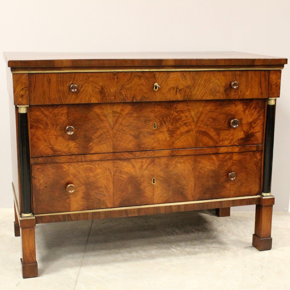 Ancien Commode d'époque Empire en noyer - Italie 19ème-photo-2
