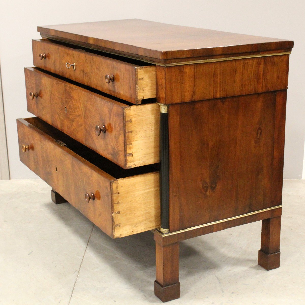 Ancien Commode d'époque Empire en noyer - Italie 19ème-photo-2