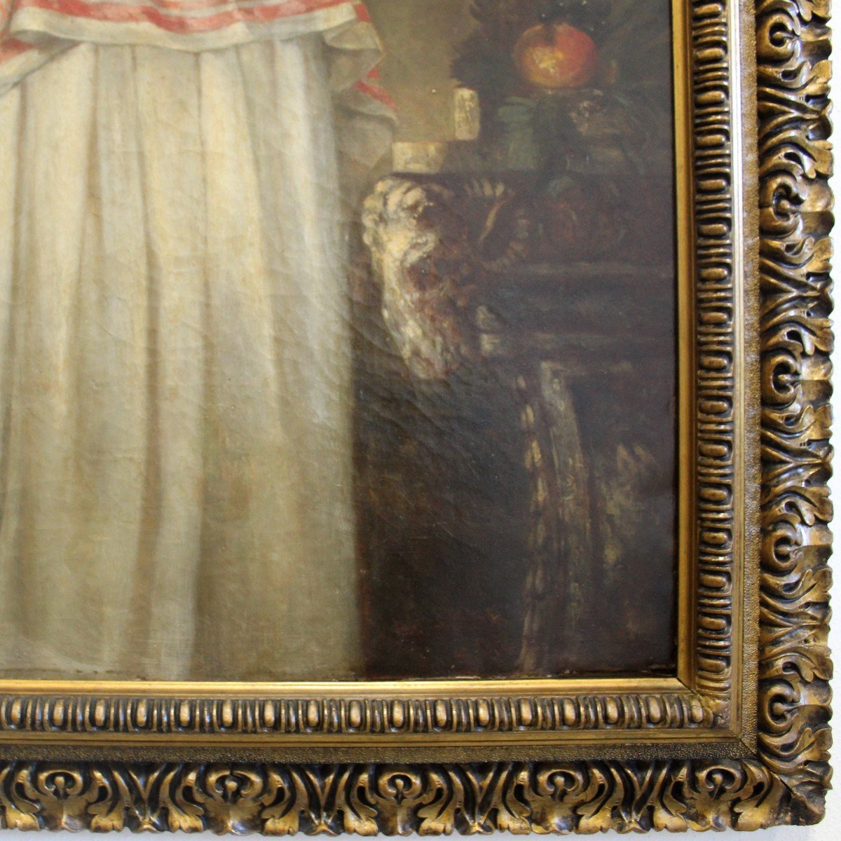 Antique Oil Painting On Canvas With Gilded Frame - 19th-photo-3