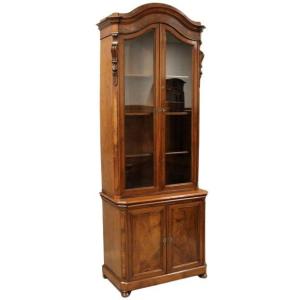 Antique Louis Philippe Cabinet Showcase Bookcase In Walnut - Italy 19th