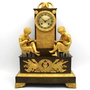 Antique Empire Pendulum Mantel Clock Ormolu In Bronze - 19th