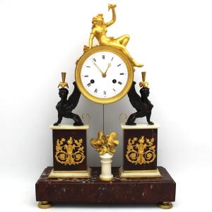 Ancien Horloge Pendule d'époque Directoire en bronze doré et marbre (H.53) - 18ème