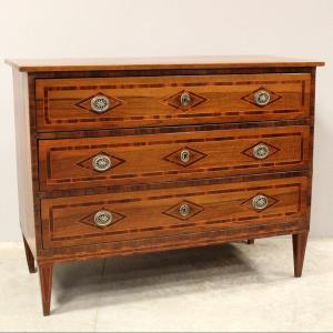 Antique Chest Of Drawers Dresser In Walnut And Marquetry - Italy 18th Tarsia Rolo