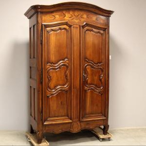 Antique Louis XV Cabinet Wardrobe In Walnut And Marquetry - 18th