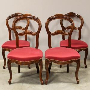 Antique Louis Philippe Set Of 4 Chairs In Walnut – 19th