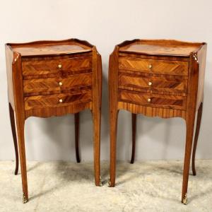 Antique Pair Of Napoleon III Nightstands Bedsides Tables In Marquetry