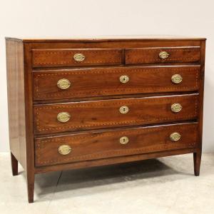 Antique Directoire Chest Of Drawers In Walnut And Marquetry - Italy 18th