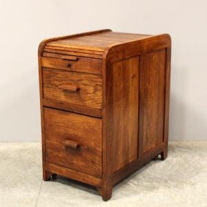 Antique Binder Rolling Curtain Filing Cabinet In Oak