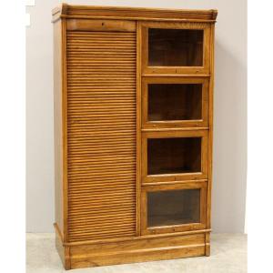 Antique Binder Rolling Curtain Filing Cabinet In Oak - Italy