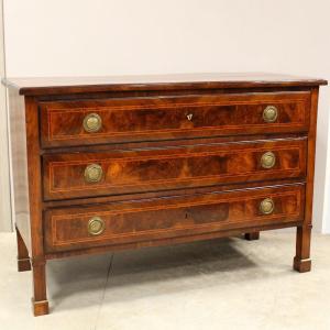 Antique Empire Chest Of Drawers In Walnut and Marquetry - Italy 19th