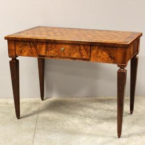 Antique Louis XVI Table Writing Desk In Walnut And Marquetry - Italy 18th