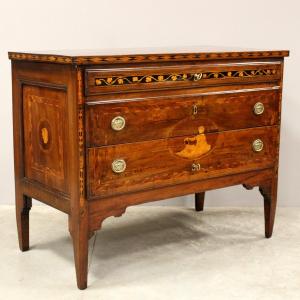 Antique Louis XVI Chest Of Drawers In Walnut And Marquetry - Italy 18th