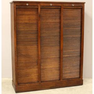 Antique Binder Rolling Curtain Filing Cabinet In Oak
