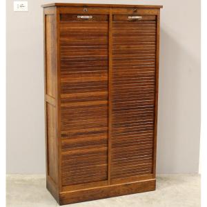 Antique Binder Rolling Curtain Filing Cabinet In Oak