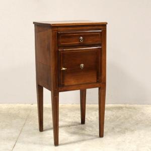Antique Directoire Bedside Table Cabinet In Walnut And Marquetry - Italy 18th