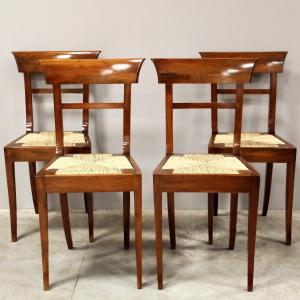 Antique  Set Of 4 Chairs In Walnut And Marquetry – Italy 19th