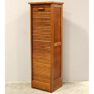 Antique Binder Rolling Curtain Filing Cabinet In Oak