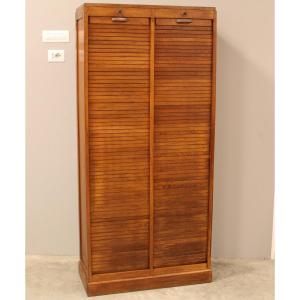 Antique Binder Rolling Curtain Filing Cabinet In Oak