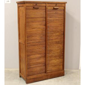 Antique Binder Rolling Curtain Filing Cabinet In Oak