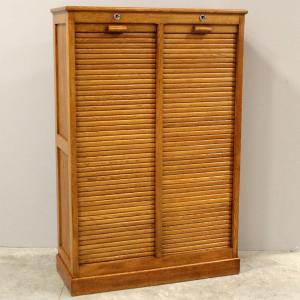 Antique Binder Rolling Curtain Filing Cabinet In Oak