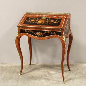 Antique Napoleon III Table Writing Slope Desk In Marquetry - 19th