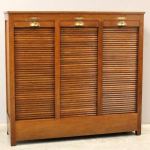 Antique Binder Rolling Curtain Filing Cabinet In Oak