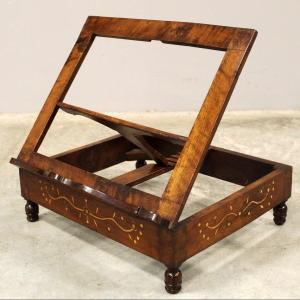 Ancien Lutrin de table Pupitre de livre époque Charles X en noyer et marqueterie - Italie 19ème