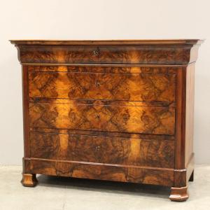 Antique Louis Philippe Dresser Chest Of Drawers In Walnut - 19th
