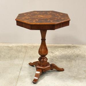 Ancien table d'époque Charles X en noyer et marqueterie - Italie 19ème