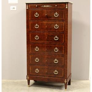 Ancien semainier chiffonnière commode d'époque Napoleon iii en marqueterie - 19ème
