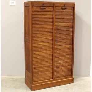 Antique Binder Rolling Curtain Filing Cabinet In Oak