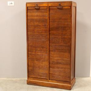 Antique Binder Rolling Curtain Filing Cabinet In Oak
