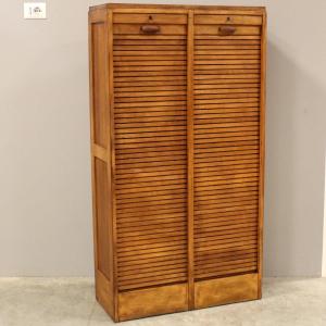 Antique Binder Rolling Curtain Filing Cabinet In Oak