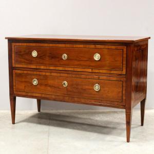 Ancien commode d'époque Louis XVI en noyer et marqueterie - Italie 18ème