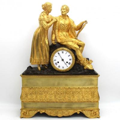 Ancien Horloge Pendule d'époque Restauration en bronze dorè (H.55) - 19ème siècle