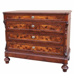 Antique Louis Philippe Dresser Commode Chest Of Drawers In Walnut - Italy 19th Century