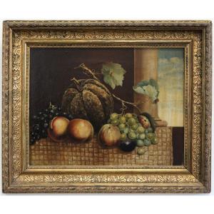 Ancien Tableau peinture huile sur toile avec cadre doré - 19ème signé