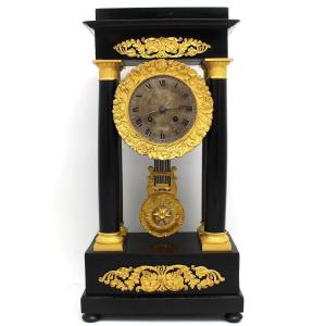 Ancien Horloge Pendule Portique d'époque Restauration - 19ème