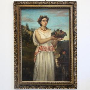 Antique Oil Painting On Canvas With Gilded Frame - 19th